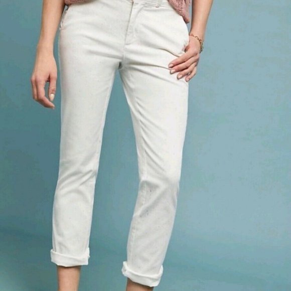 Anthropologie Chino Multi Speckled Raibow Splatter White Rolled up Pants Jeans - Picture 2 of 10